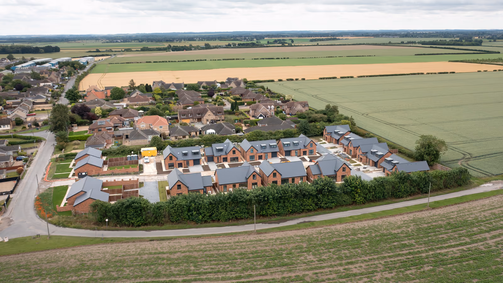 Aerial view of a Roman Way surrounded by farmland.